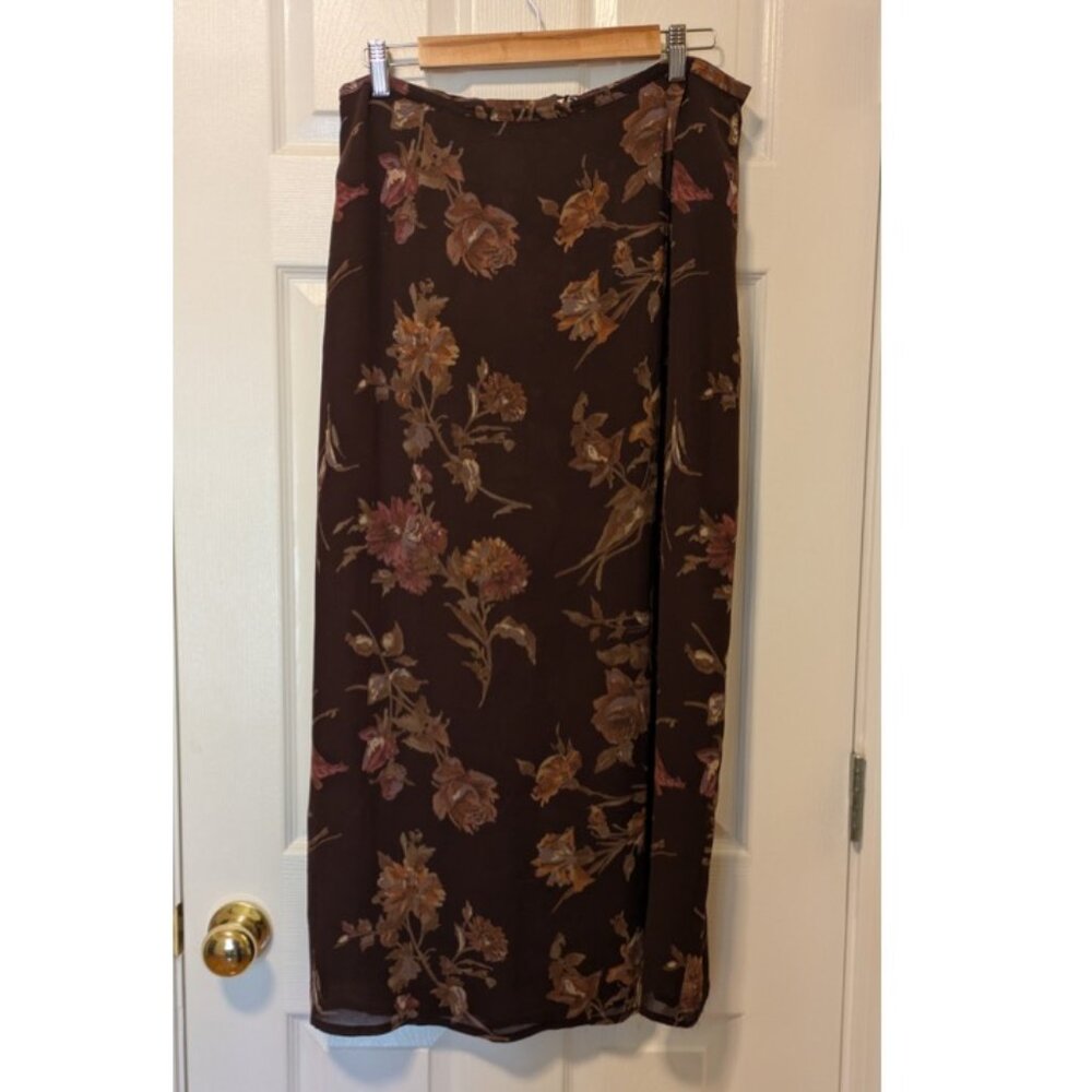 Vintage 90s Laura Ashley Burgundy Floral Faux-Wrap Maxi Skirt 12